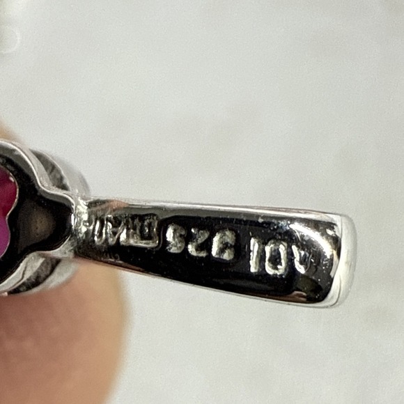 925 Sterling Silver Pendant & Earrings Lab-Grown Ruby, White, Blue - Picture 4 of 5